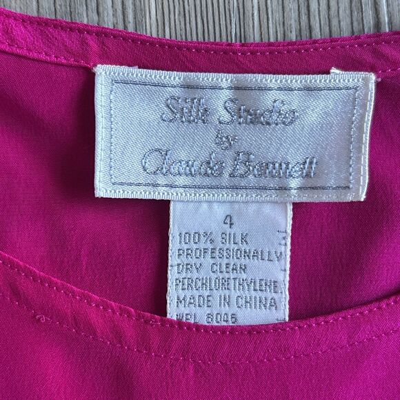 SILK STUDIO By Claude Bennett Fuchsia Top 100% Silk Size 4 - Picture 6 of 6